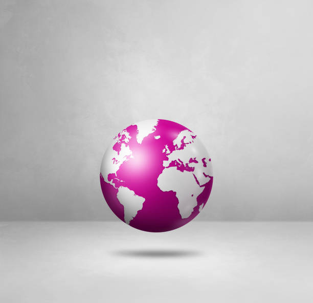 istock World globe, pink earth map, isolated on white. Square background 1777748543