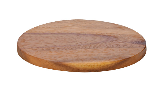 Circle wood tray on white. dark wood