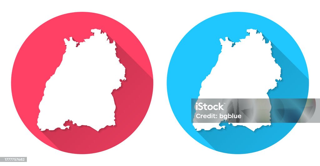 Vetores De Mapa De Badenwürttemberg Ícone Redondo Com Sombra Longa No Fundo Vermelho Ou Azul E