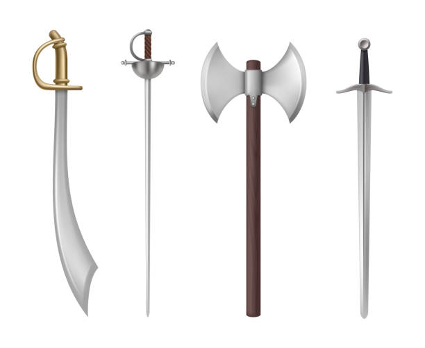 istock Medieval weapons. Templates of historical realistic knife and swords decent vector illustrations 1777757988