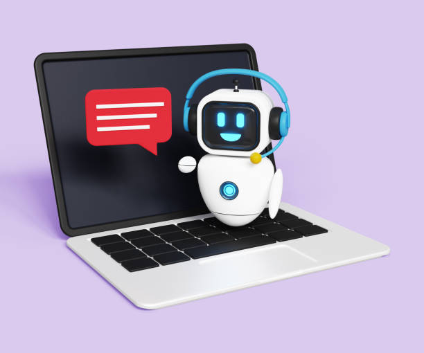 istock 3D AI automation concept. Customer support service chat bot, assistant, online consultant. Robot with laptop and speech bubble icon. 3d illustration 1777758997