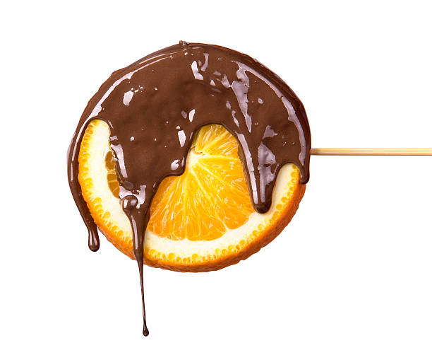 slice of orange with chocolate isolated stock photo