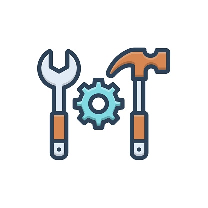 Icon for tool, equipment, instrument, fixings, wrench, hammer, hardware, repair, setting, cog wheel, apparatus