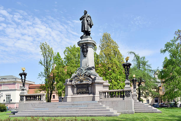 Monument of the most famous Polish poet - Adam Mickiewicz at Krakowskie Przedmiescie Street in Warsaw, Poland