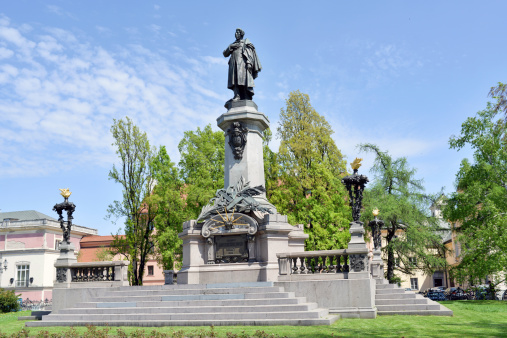 Monument of the most famous Polish poet - Adam Mickiewicz at Krakowskie Przedmiescie Street in Warsaw, Poland