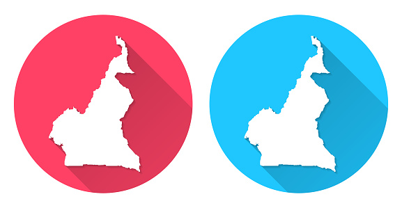 istock Cameroon map. Round icon with long shadow on red or blue background 1777767548