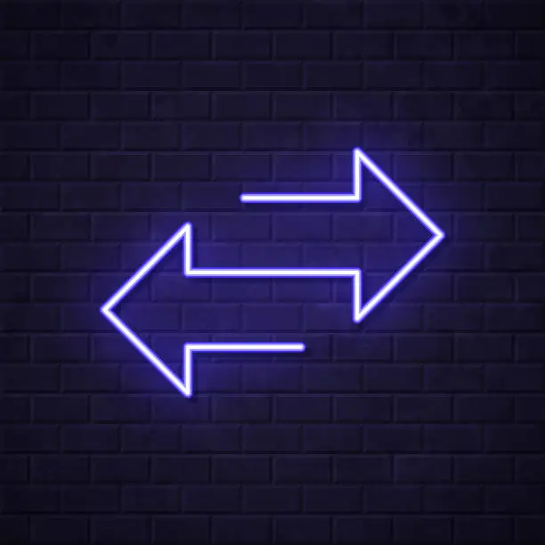 Vector illustration of Transfer arrows. Glowing neon icon on brick wall background