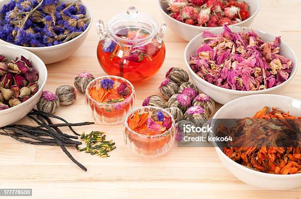 Herbal Natural Floral Tea Infusion With Dry Flowers Stock Photo - Download Image Now