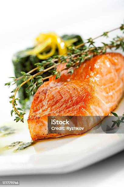 Salmon Steak Stock Photo - Download Image Now - Baked, Baked Salmon, Barbecue - Meal