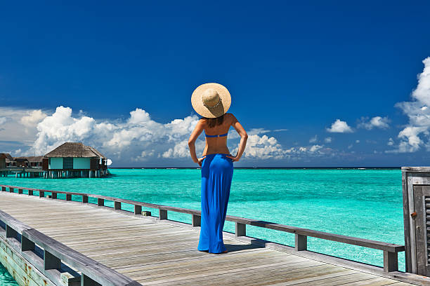 istock Woman on a beach jetty at Maldives 177779875