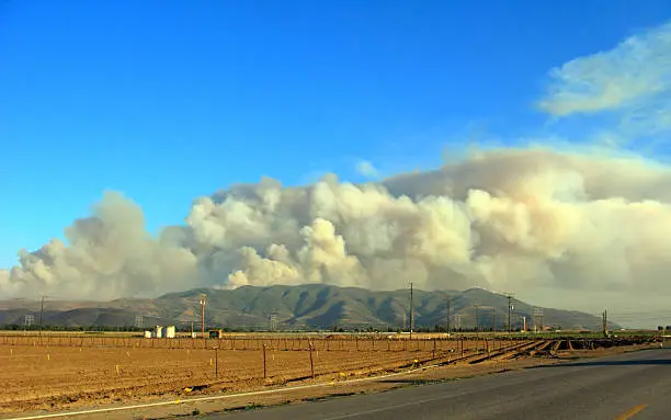 Wild brush fire in Point Mugu State park mountains near Camarillo, CA