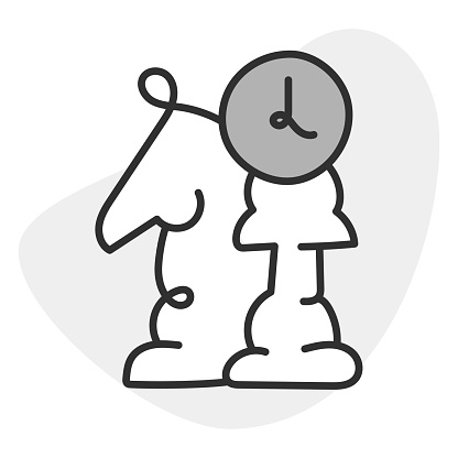A vector icon featuring a chess figure and a clock, symbolizing strategic gameplay, competition, and timed moves in chess.