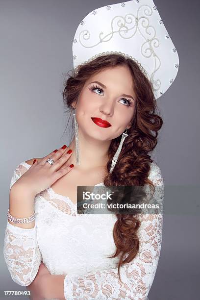 Russian Beauty Attractive Female Wearing In Kokoshnik Stock Photo - Download Image Now