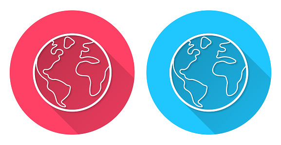 istock World - planet Earth. Round icon with long shadow on red or blue background 1777805729