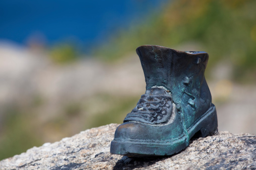 Boot of pilgrim, Fisterra, Costa da morte, La Coruña, Galicia, Spain