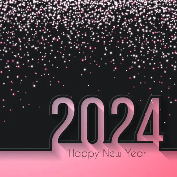 Vector illustration of Happy new year 2024 with gold glitter - Black background