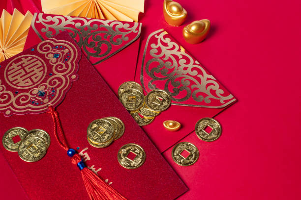 赤い背景に中国の旧正月の装飾とさまざまなお祭りの装飾。 - celebration event abundance lantern traditional festival ストックフォトと画像