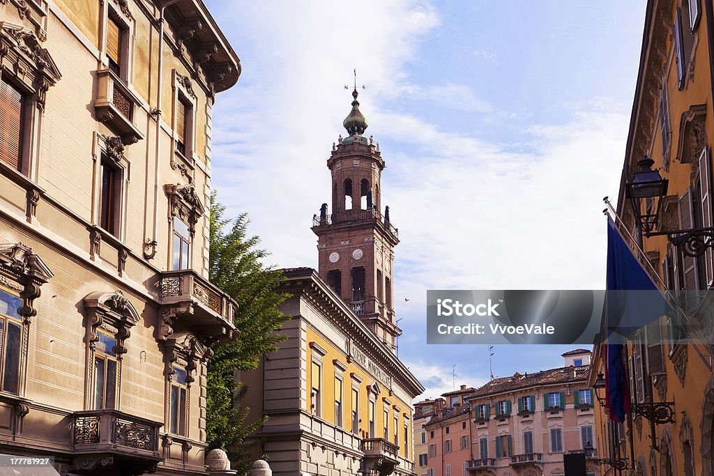 old houses on medieval street picturesque old houses on medieval street in Parma, Italy in autumn day, Parma - Italy Stock Photo