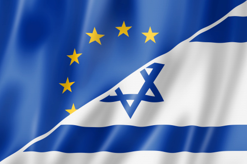 Mixed Europe and Israel flag, three dimensional render, illustration