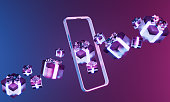 Floating Neon Gift Boxes and Smartphone