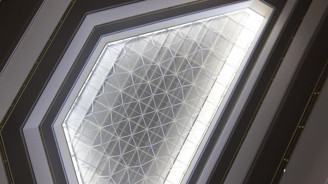 Glass ceiling with triangular window in hotel 4k movie