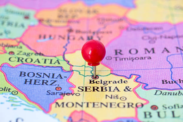 istock Red Pushpin on Map of Serbia 177783574