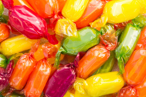 A colourful collection of wrapped sweets.