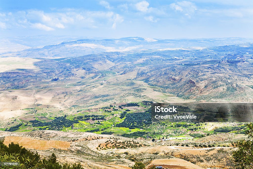 Aerial view from Mount Nebo in Jordan on a bright day view of Promised Land from Mount Nebo in Jordan Aerial View Stock Photo