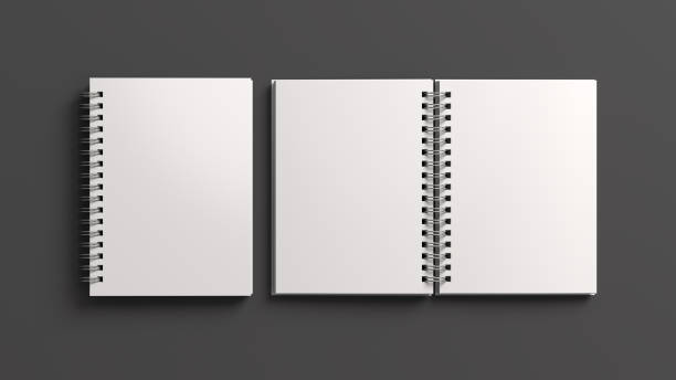 istock Notebook mockup. Closed and open blank notebook with white cover. Spiral notepad on gray background 1777848268