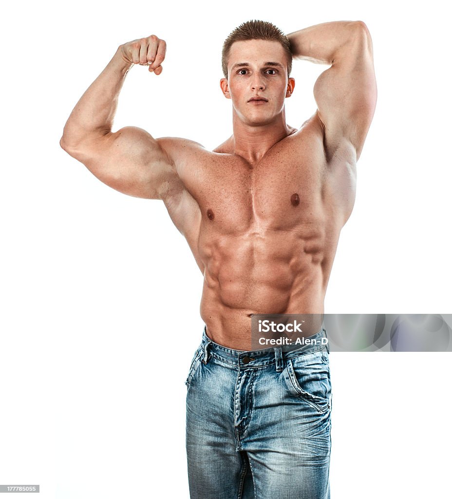 Bodybuilder Aislado en blanco - Foto de stock de Beige libre de derechos