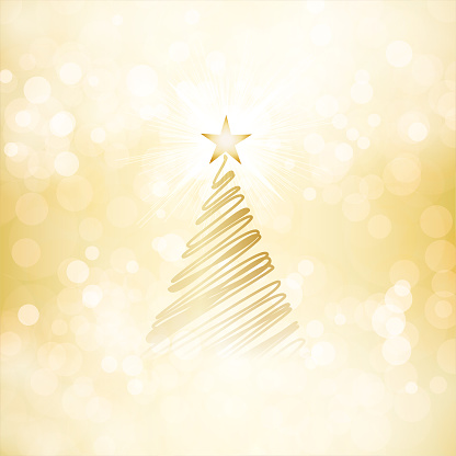 Vector illustration of a creative glittering golden brown backgrounds with a creative Xmas tree and a star. Soft and sparkling romantic backdrop suitable to use celebratory wallpaper, gift wrapping paper sheets, posters, banners and greeting cards related Christmas, New Year Day, festive season.