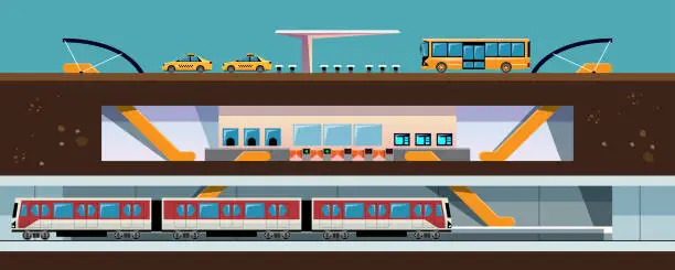 Vector illustration of subway train in the city,