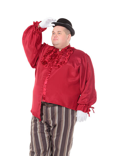 istock Obese man in a red costume and bowler hat 177785334