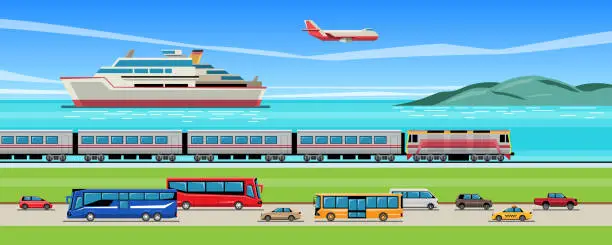 Vector illustration of travel transport vehicle in country.