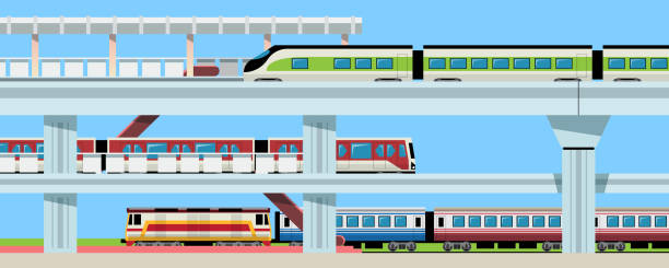 mass transport in the city, VECTOR EPS10 - mass transport in the city, train air conditioner stock illustrations