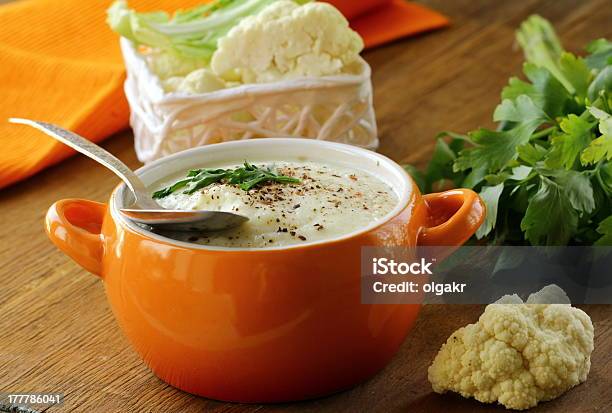 Cream Soup Of Cauliflower With Black Pepper And Parsley Stock Photo - Download Image Now