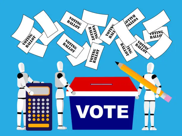 Vector illustration of AI counting ballots