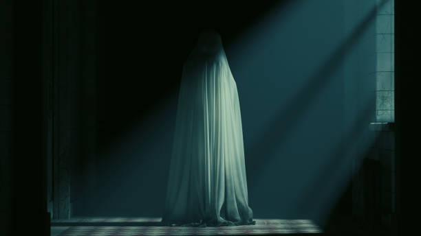istock Ghostly figure looking over its shoulder ghost asylum abandoned moonlight mist haunting paranormal woman arms out horror Halloween 1777863025