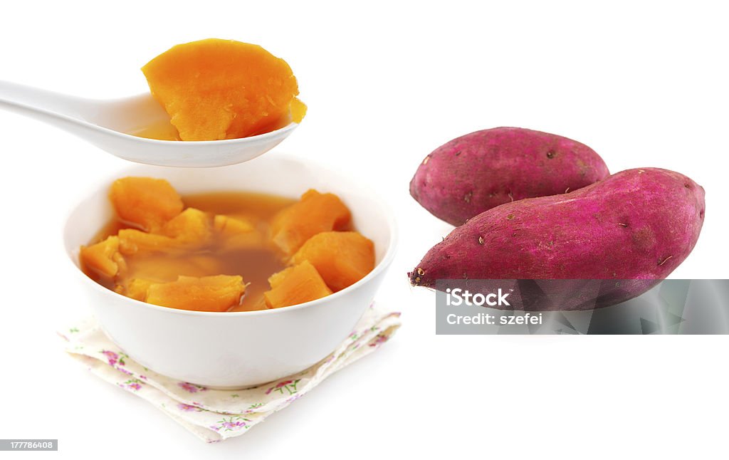 Sweet potato soup. Sweet potato soup and sweet potatoes. Asian style dessert soup. Cooked with brown rock candy and ginger. Sweet Potato Stock Photo