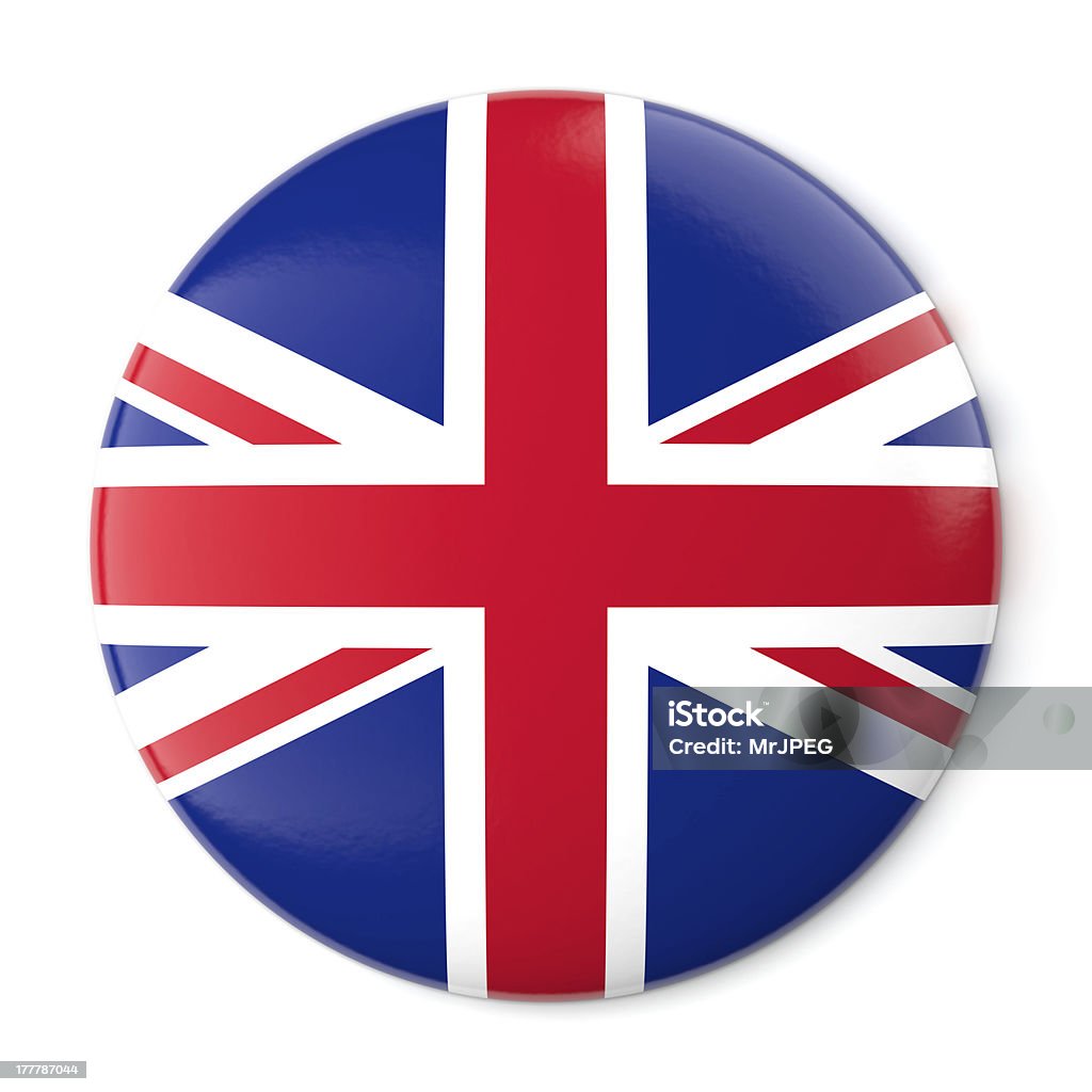 United Kingdom Pin-back A pin button with the flag of the United Kingdom. Isolated on white background with clipping path. Campaign Button Stock Photo