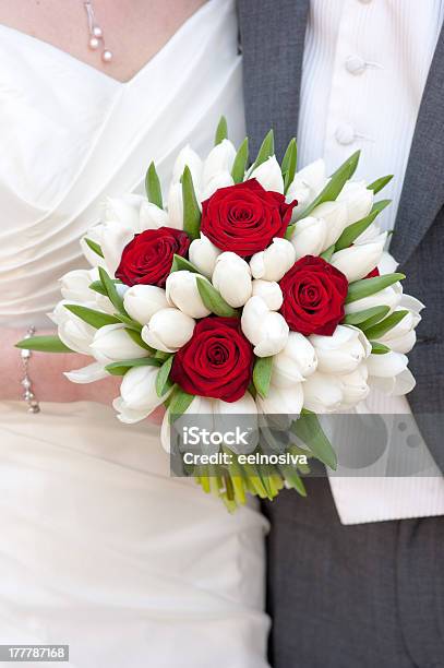 Red Rose And White Tulip Wedding Bouquet Stock Photo - Download Image Now - Adult, Adults Only, Bouquet