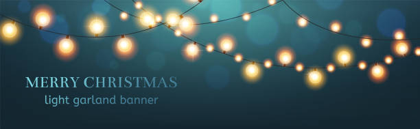 istock Christmas banner. Light garland. New year holiday decoration. Glowing bulbs, horizontal background. Electric illuminating. 3d isolated realistic elements. Poster template. Vector illustration 1777873551