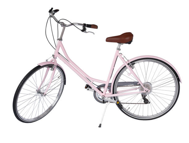 istock Pink retro bicycle with brown saddle and handles, generic bike side view 1777874105