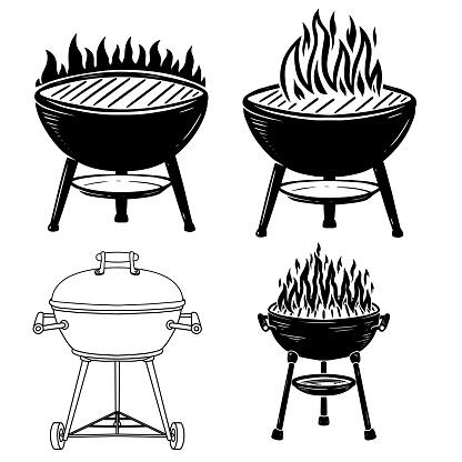 istock Set of illustrations of bbq grill. Design element for emblem, sign, menu, invitation. 1777874642