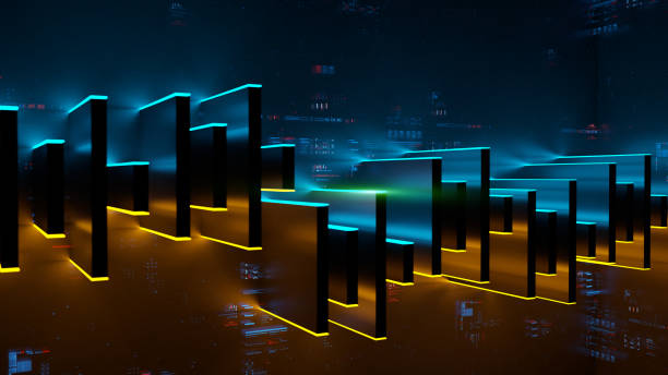 istock Abstract trading chart with big data and infographics. 3D Fintech concept background with glowing candle chart 1777879640
