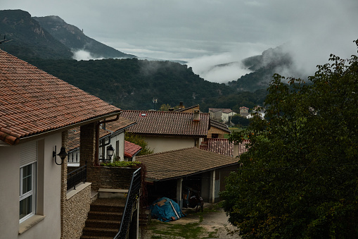 The fog falls on the towns of the Urbasa mountain range seen from Zudaire. Spain