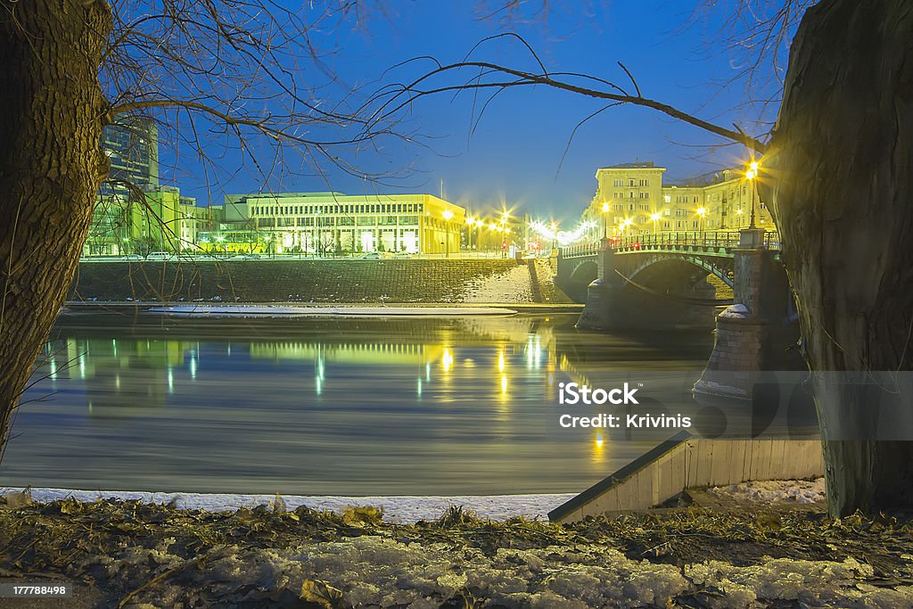 Zverynas Bridge e o Parlamento lituano - Foto de stock de Ajardinado royalty-free