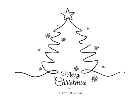 Continuous line vector illustration of xmas tree. Merry Christmas concept