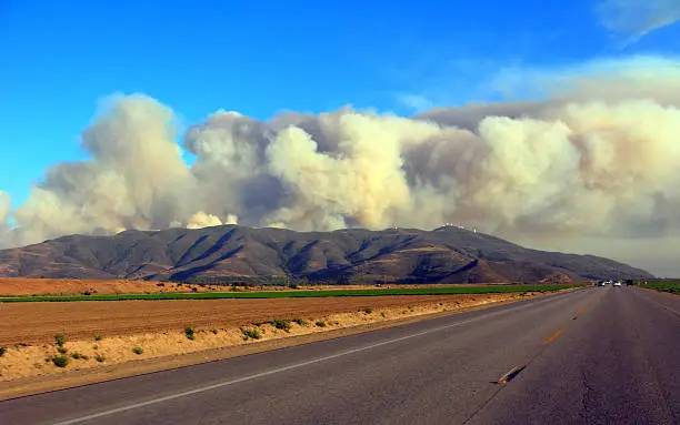 Wild brush fire in Point Mugu State park mountains near Camarillo, CA