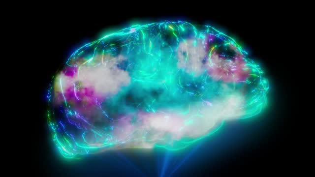vivid particle lines visualizing brain activity, synapse processing and neuronal connections